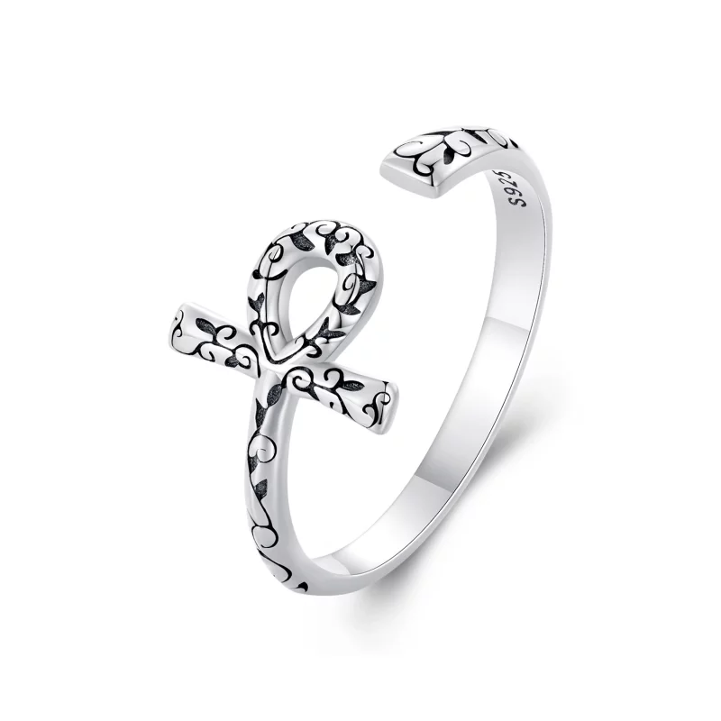 (image pour) Bague ouverte en style Pandora avec croix Ankh - SCR972-E