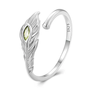 (image pour) Bague ouverte en style Pandora avec plumes de paon - BSR424