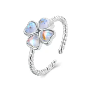 (image pour) Bague ouverte à motif de trèfle à quatre feuilles style Pandora Moonlight - BSR458-E
