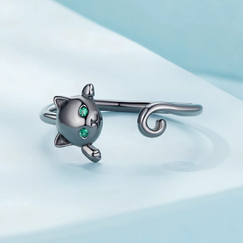 (image pour) Bague ouverte noire avec mignon chat style Pandora - SCR707-D - Afficher 3