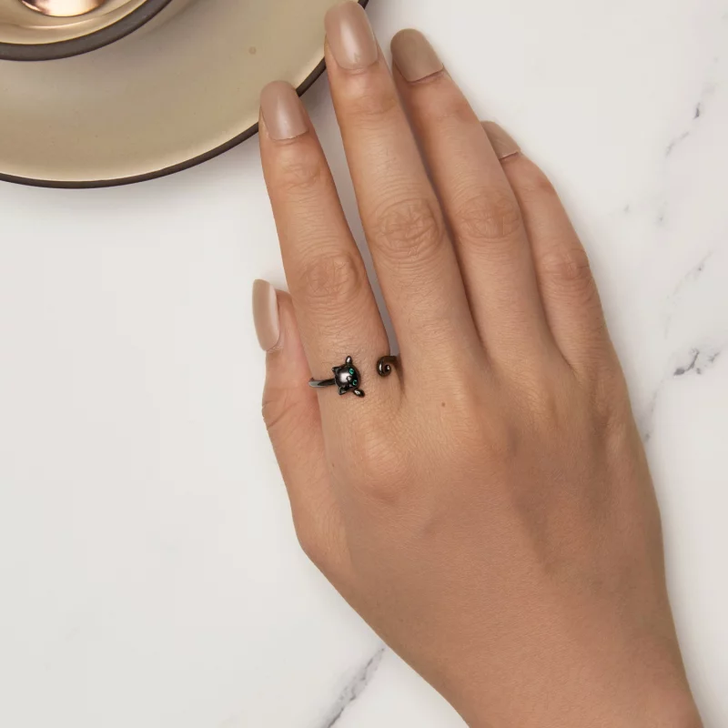 (image pour) Bague ouverte noire avec mignon chat style Pandora - SCR707-D - Afficher 5