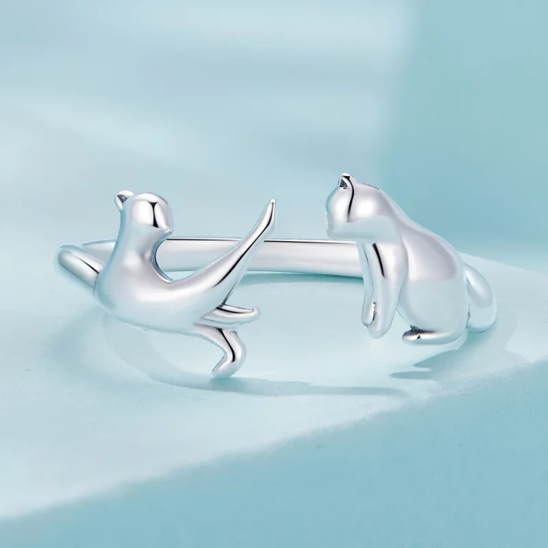 (image pour) Bague ouverte Pandora Style avec un chat - SCR917 - Afficher 3