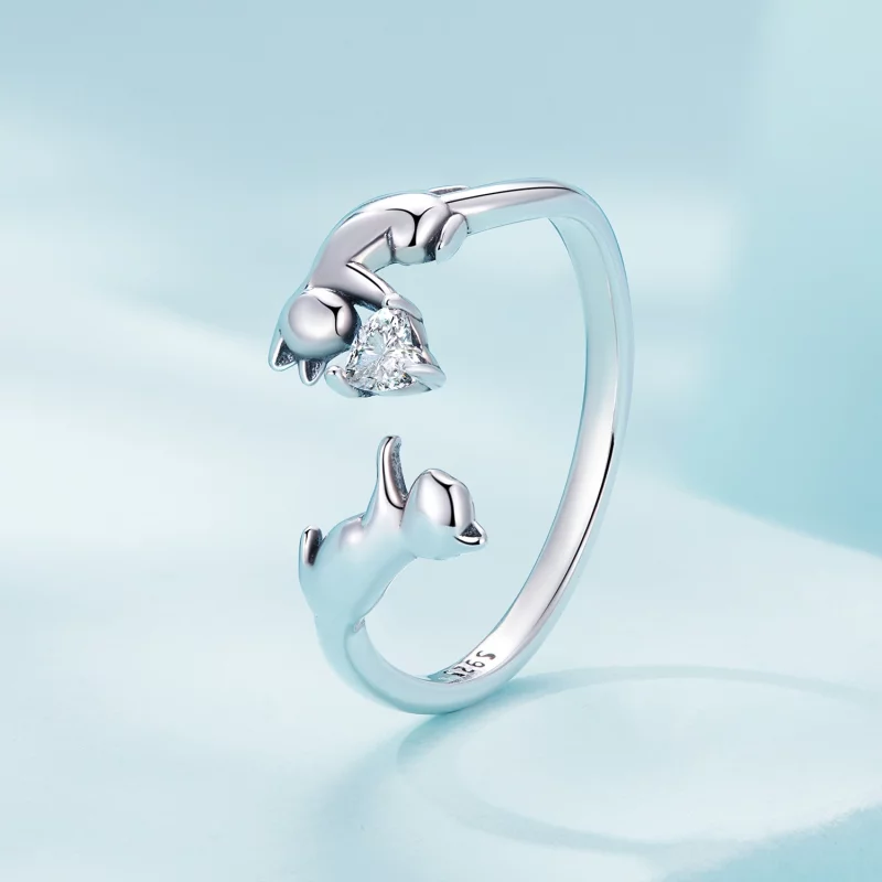 (image pour) Bague ouverte Pandora Style Jouant avec des Chats - SCR916 - Afficher 2