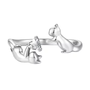 (image pour) Bague ouverte Pandora Style Jouant avec des Chats - SCR916