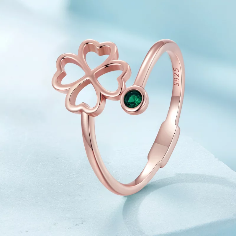 (image pour) Bague ouverte à quatre feuilles en style Pandora, en or rose - SCR843-C - Afficher 2