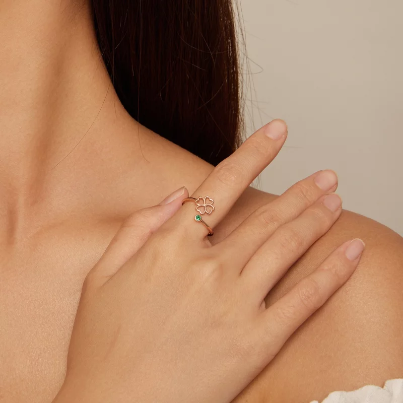 (image pour) Bague ouverte à quatre feuilles en style Pandora, en or rose - SCR843-C - Afficher 4