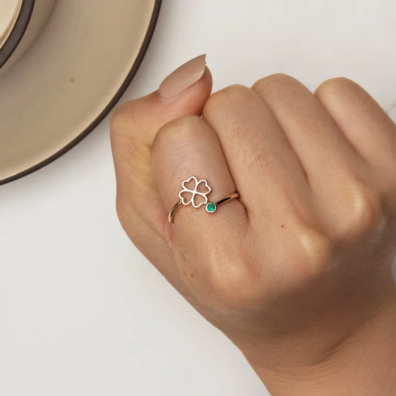(image pour) Bague ouverte à quatre feuilles en style Pandora, en or rose - SCR843-C - Afficher 6