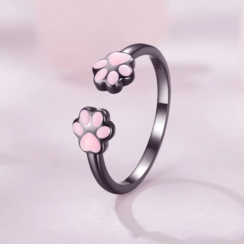 (image pour) Bague ouverte style Pandora avec griffe de chat noir - SCR913 - Afficher 2