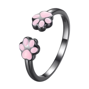 Bague ouverte style Pandora avec griffe de chat noir - SCR913 (image pour) Bague ouverte style Pandora avec griffe de chat noir - SCR913
