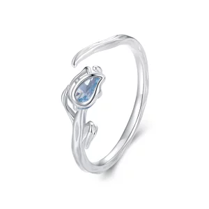 Bague ouverte style Pandora avec motif tulipe - BSR465-E (image pour) Bague ouverte style Pandora avec motif tulipe - BSR465-E
