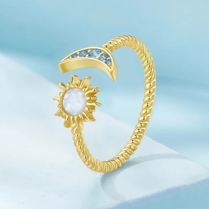 (image pour) Bague ouverte style Pandora avec soleil, lune et étoiles - SCR796-B - Afficher 2