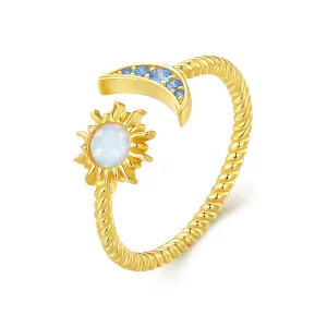 Bague ouverte style Pandora avec soleil, lune et étoiles - SCR796-B (image pour) Bague ouverte style Pandora avec soleil, lune et étoiles - SCR796-B