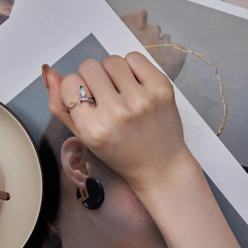 (image pour) Bague ouverte style Pandora avec un colibri - BSR391 - Afficher 7