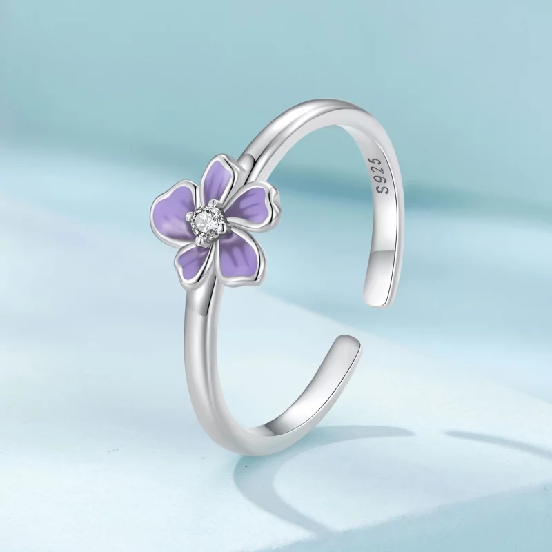 (image pour) Bague style Pandora avec fleur violette - SCR976-E - Afficher 2
