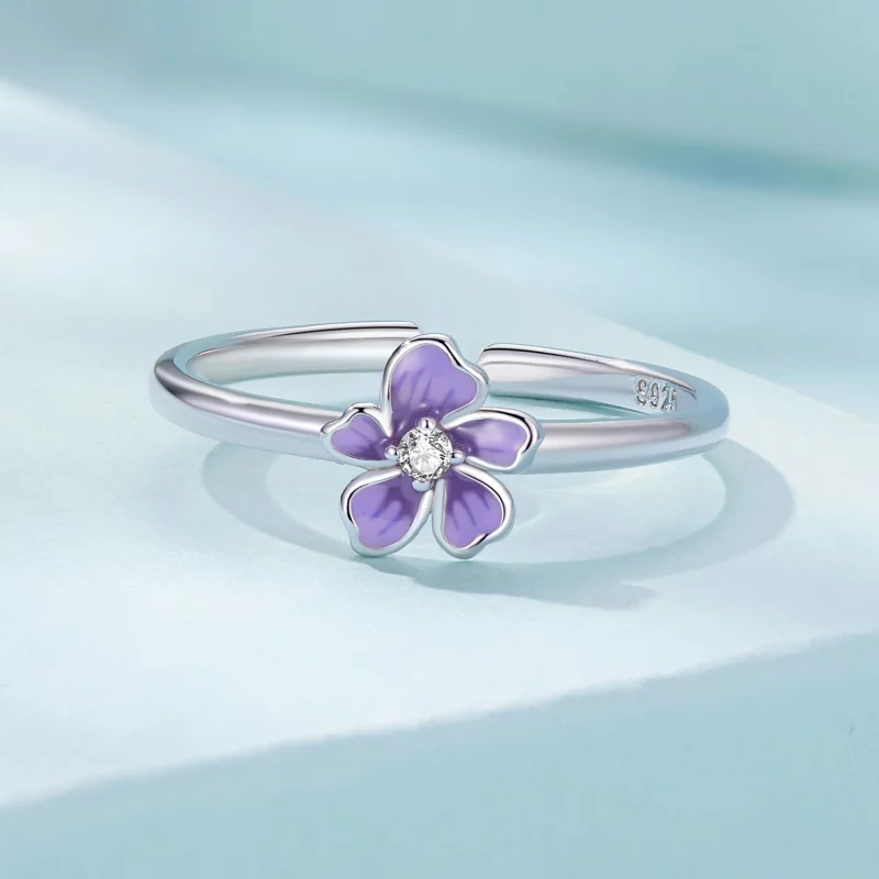 (image pour) Bague style Pandora avec fleur violette - SCR976-E - Afficher 3