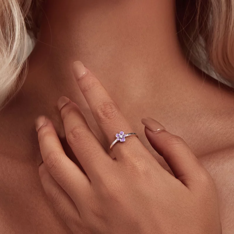 (image pour) Bague style Pandora avec fleur violette - SCR976-E - Afficher 4