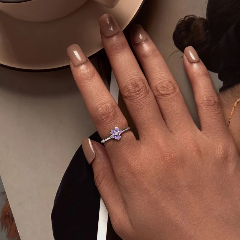 (image pour) Bague style Pandora avec fleur violette - SCR976-E - Afficher 5