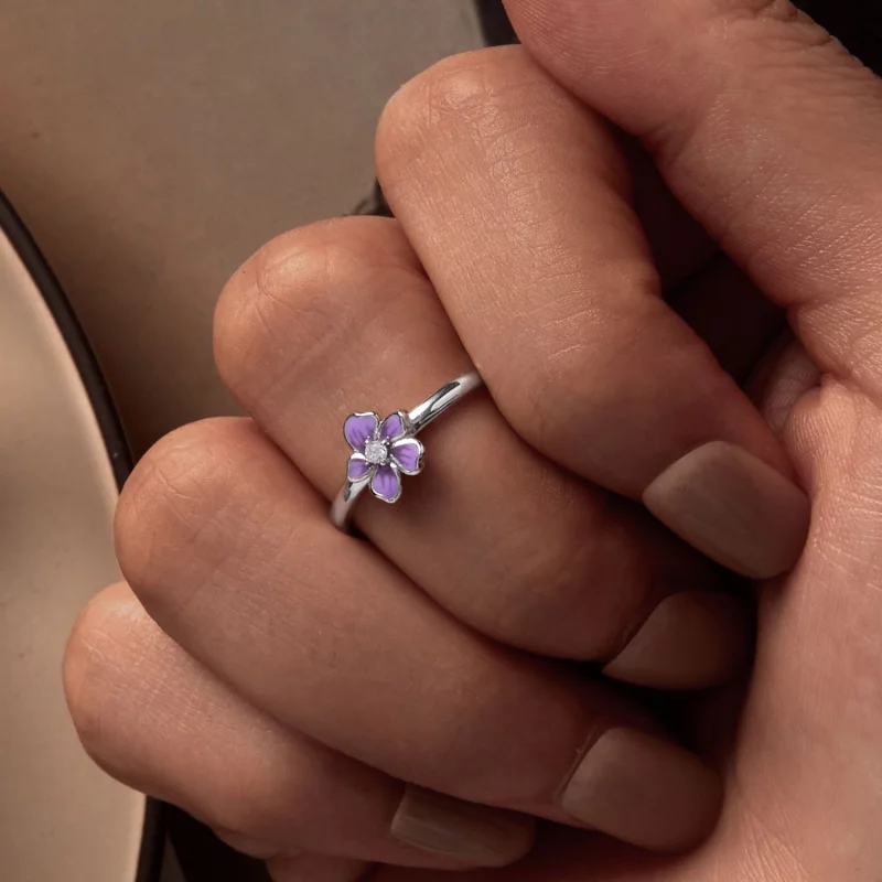 (image pour) Bague style Pandora avec fleur violette - SCR976-E - Afficher 6