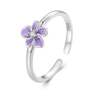 Bague style Pandora avec fleur violette - SCR976-E (image pour) Bague style Pandora avec fleur violette - SCR976-E