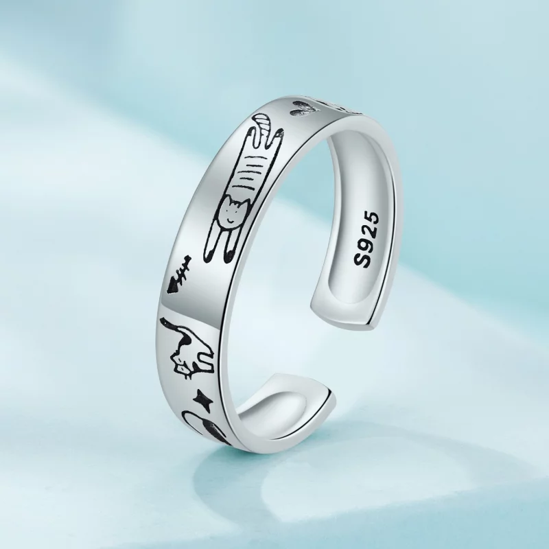 (image pour) Bague style Pandora avec motif de chat griffonné - SCR951-E - Afficher 2