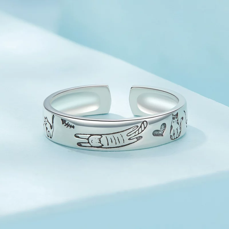 (image pour) Bague style Pandora avec motif de chat griffonné - SCR951-E - Afficher 3