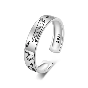 (image pour) Bague style Pandora avec motif de chat griffonné - SCR951-E