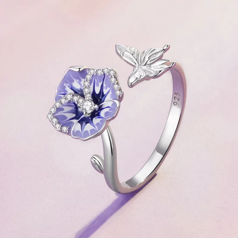(image pour) Bague style Pandora avec motif Pansy - BSR452-E - Afficher 2
