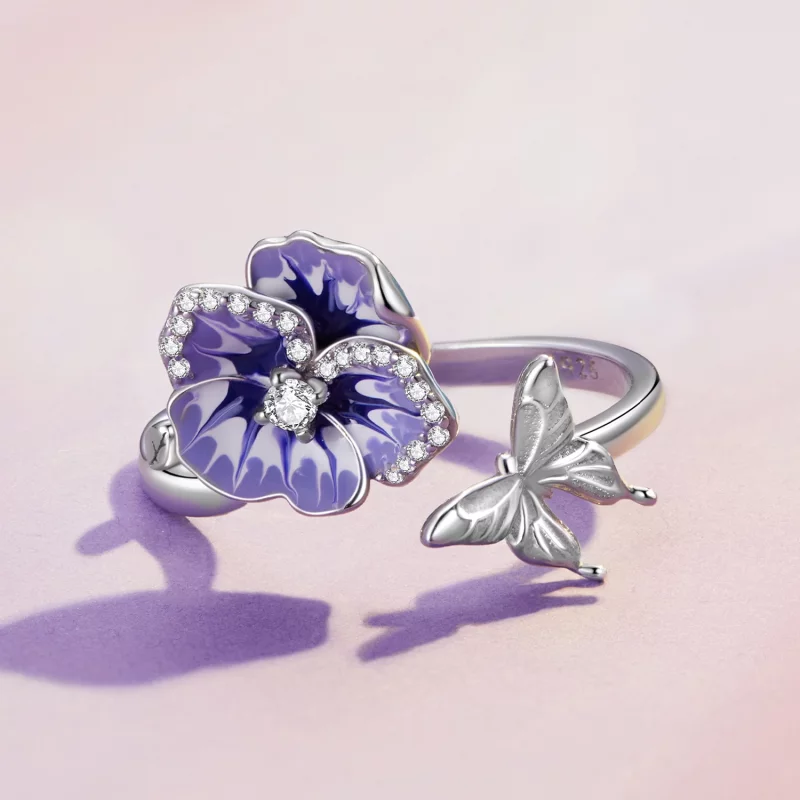 (image pour) Bague style Pandora avec motif Pansy - BSR452-E - Afficher 3