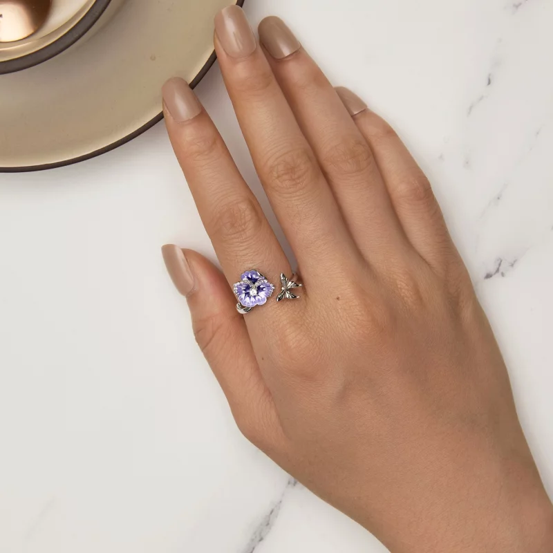 (image pour) Bague style Pandora avec motif Pansy - BSR452-E - Afficher 5