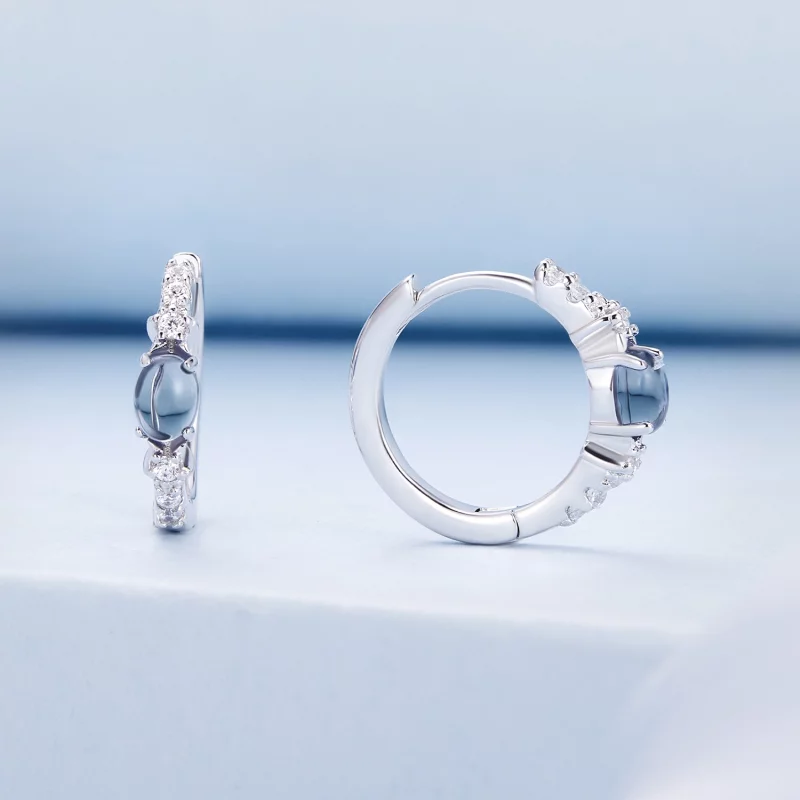 (image pour) Boucles d'oreilles à anneau en verre bleu style Pandora avec étoile - BSE859 - Afficher 2
