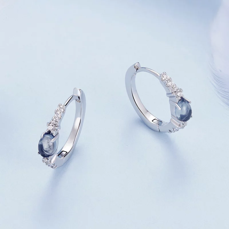 (image pour) Boucles d'oreilles à anneau en verre bleu style Pandora avec étoile - BSE859 - Afficher 3