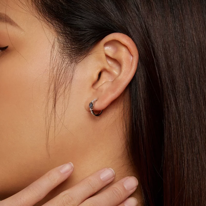 (image pour) Boucles d'oreilles à anneau en verre bleu style Pandora avec étoile - BSE859 - Afficher 6