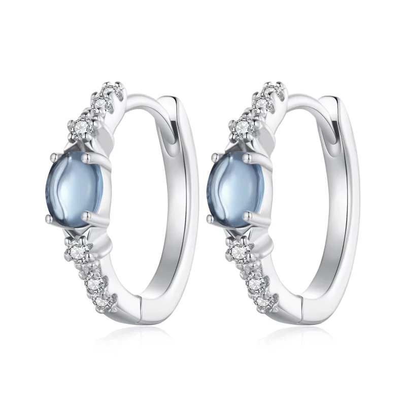 (image pour) Boucles d'oreilles à anneau en verre bleu style Pandora avec étoile - BSE859
