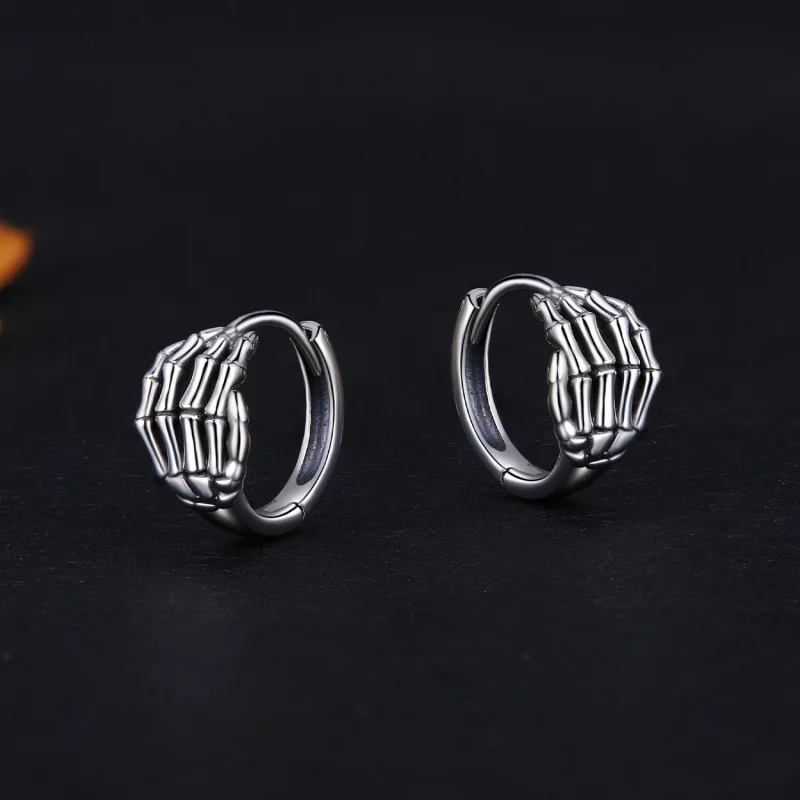 (image pour) Boucles d'oreilles à anneau style Pandora avec main de squelette - SCE1641 - Afficher 3