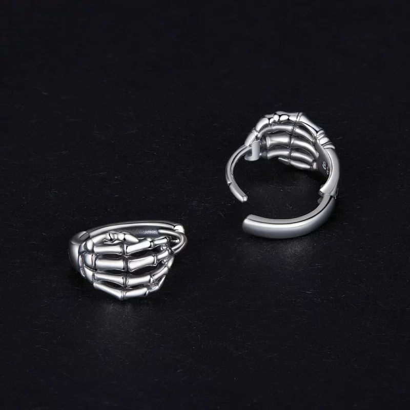 (image pour) Boucles d'oreilles à anneau style Pandora avec main de squelette - SCE1641 - Afficher 4