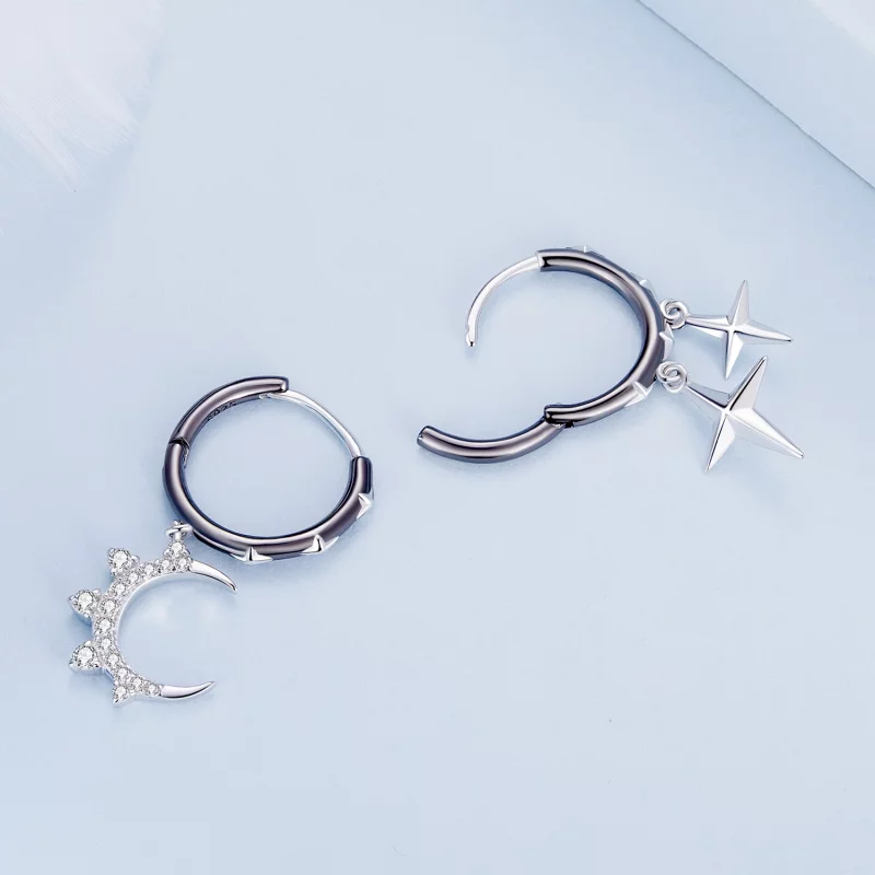 (image pour) Boucles d'oreilles à anneaux avec étoiles et lune dans le style Pandora - BSE805 - Afficher 4