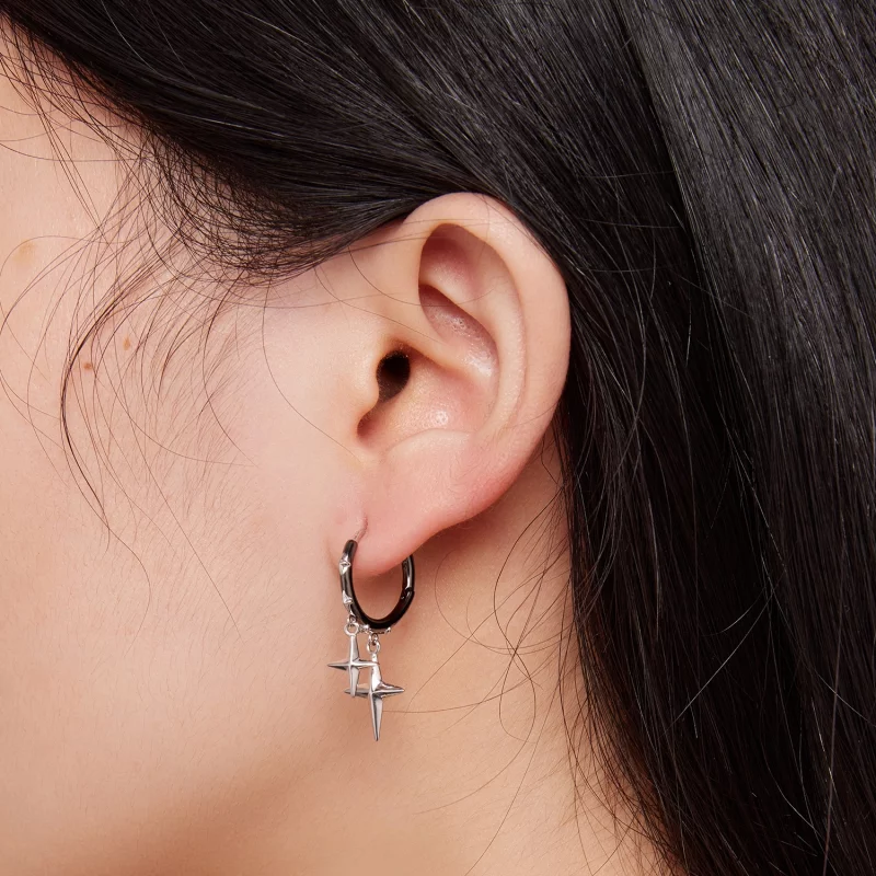(image pour) Boucles d'oreilles à anneaux avec étoiles et lune dans le style Pandora - BSE805 - Afficher 6
