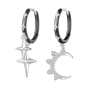 (image pour) Boucles d'oreilles à anneaux avec étoiles et lune dans le style Pandora - BSE805