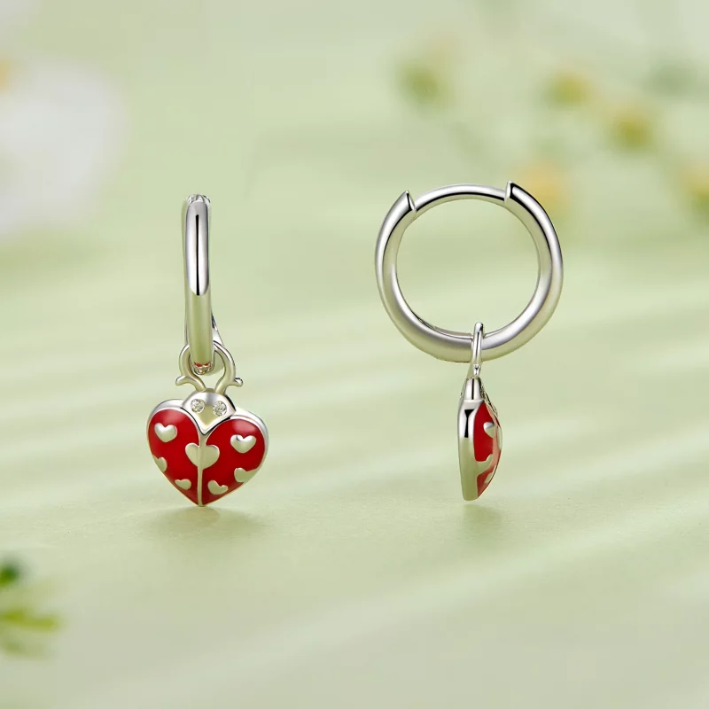 (image pour) Boucles d'oreilles à anneaux de style Pandora avec coccinelle - SCE1573 - Afficher 2