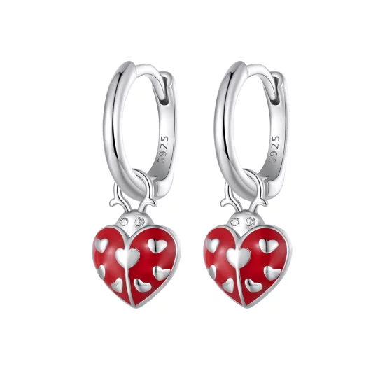 (image pour) Boucles d'oreilles à anneaux de style Pandora avec coccinelle - SCE1573