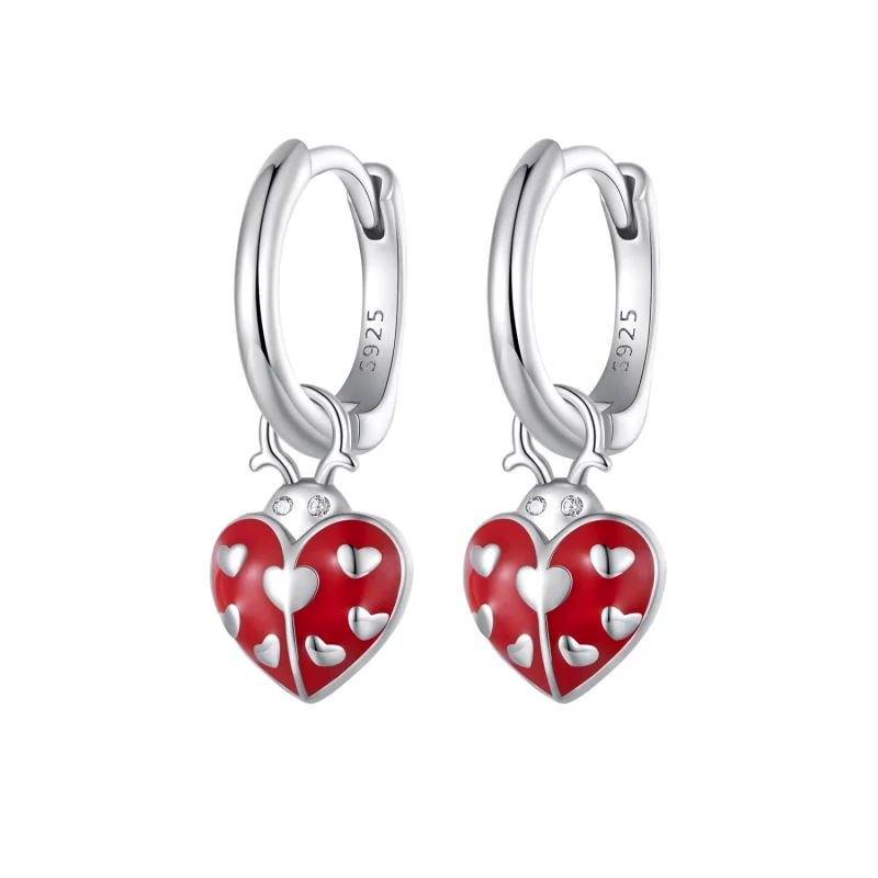 (image pour) Boucles d'oreilles à anneaux de style Pandora avec coccinelle - SCE1573