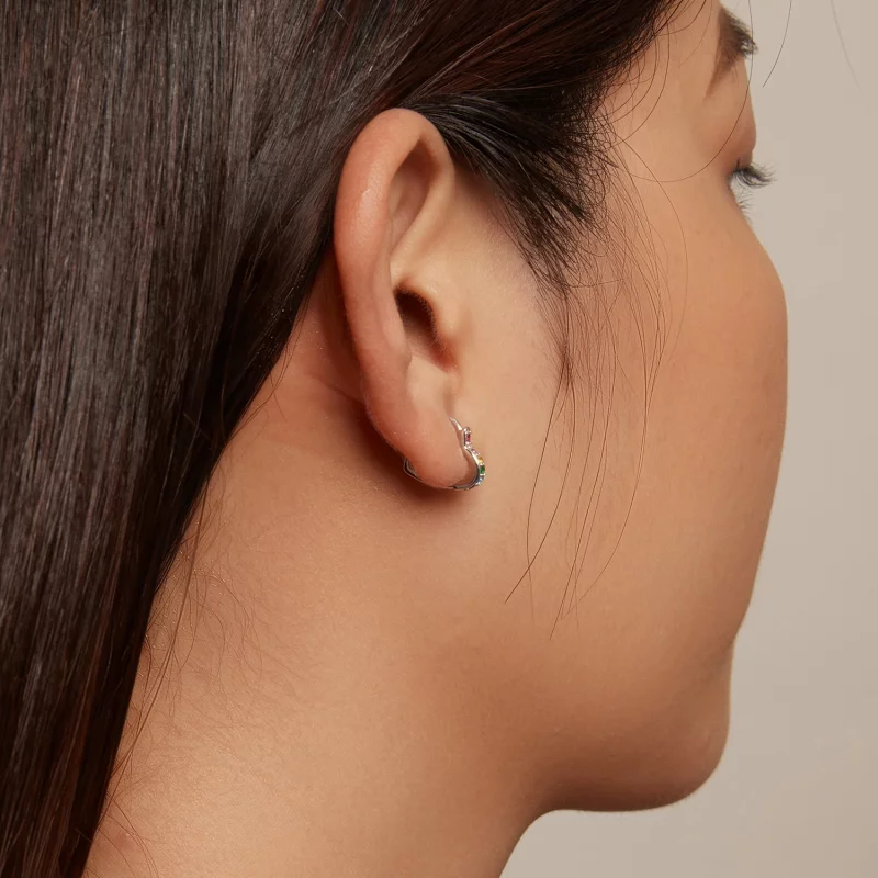 (image pour) Boucles d'oreilles à anneaux en forme de cœur arc-en-ciel de style Pandora - SCE - Afficher 5