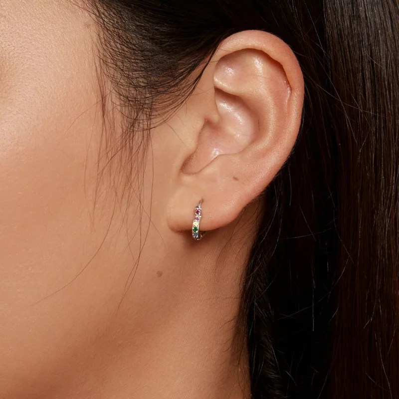 (image pour) Boucles d'oreilles à anneaux en forme de cœur arc-en-ciel de style Pandora - SCE - Afficher 6