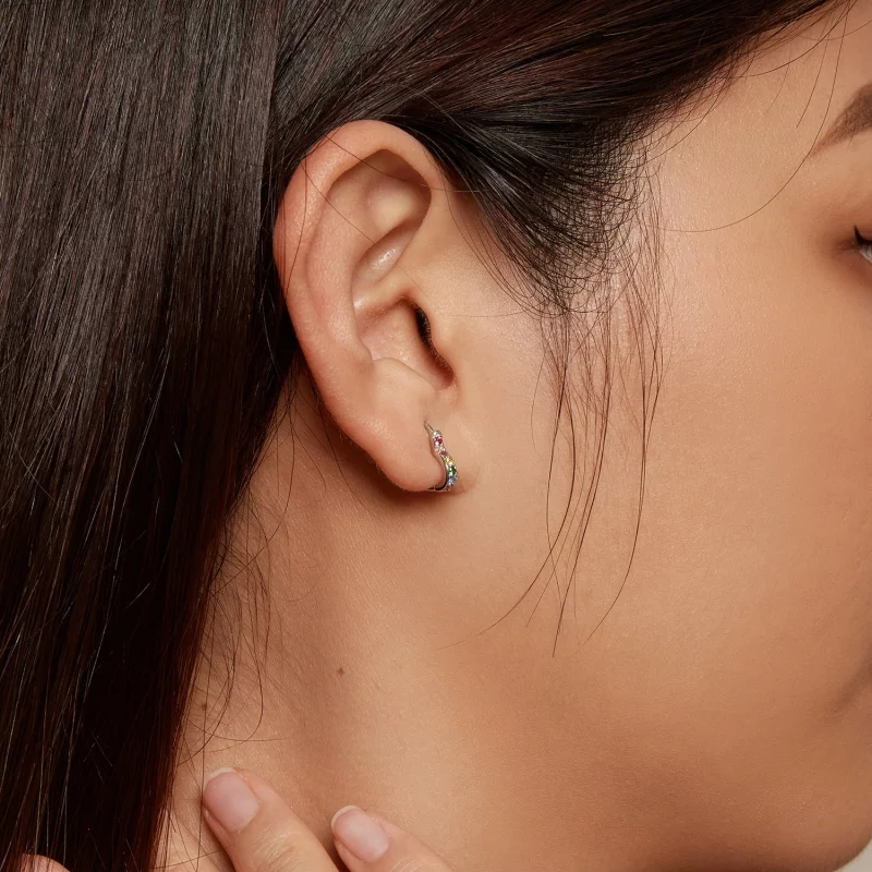 (image pour) Boucles d'oreilles à anneaux en forme de cœur arc-en-ciel de style Pandora - SCE - Afficher 8