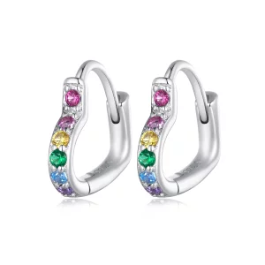 (image pour) Boucles d'oreilles à anneaux en forme de cœur arc-en-ciel de style Pandora - SCE1626-CF