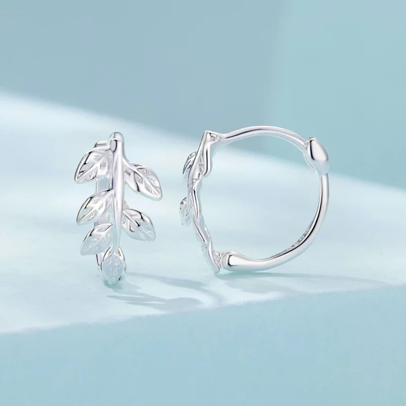 (image pour) Boucles d'oreilles à anneaux style Pandora avec feuille - SCE1660 - Afficher 2