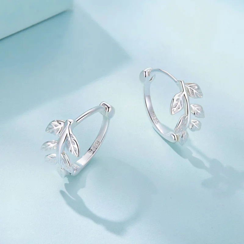(image pour) Boucles d'oreilles à anneaux style Pandora avec feuille - SCE1660 - Afficher 3