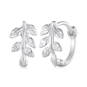 (image pour) Boucles d'oreilles à anneaux style Pandora avec feuille - SCE1660