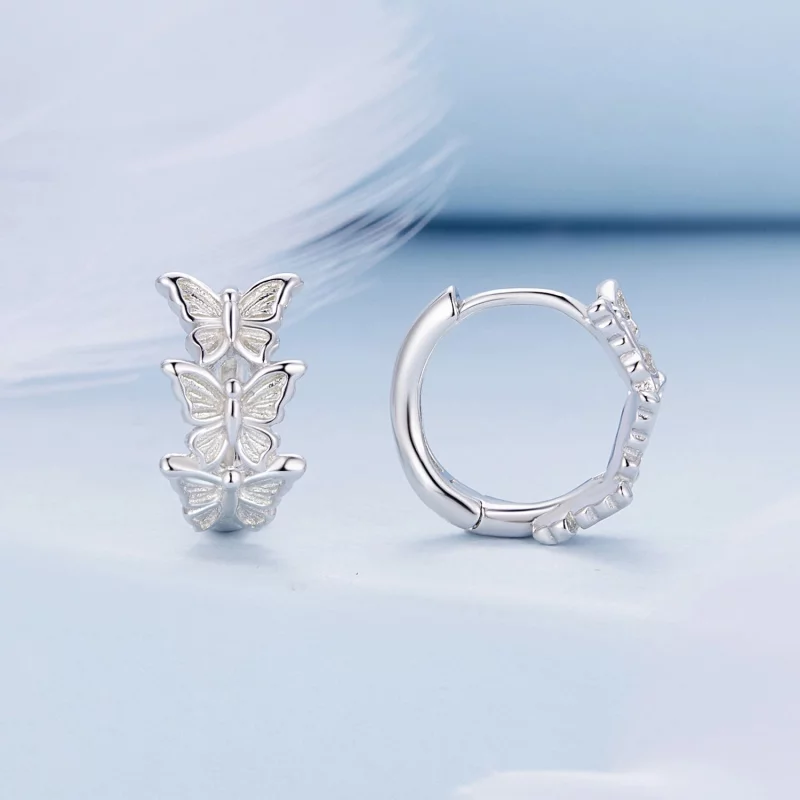 (image pour) Boucles d'oreilles à anneaux style Pandora avec papillon - BSE908 - Afficher 2