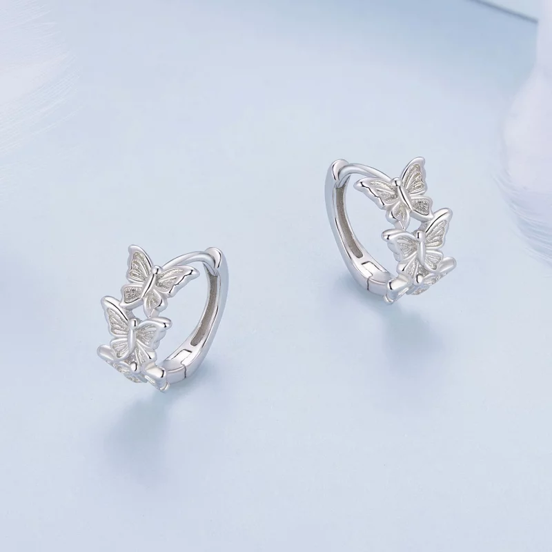 (image pour) Boucles d'oreilles à anneaux style Pandora avec papillon - BSE908 - Afficher 3